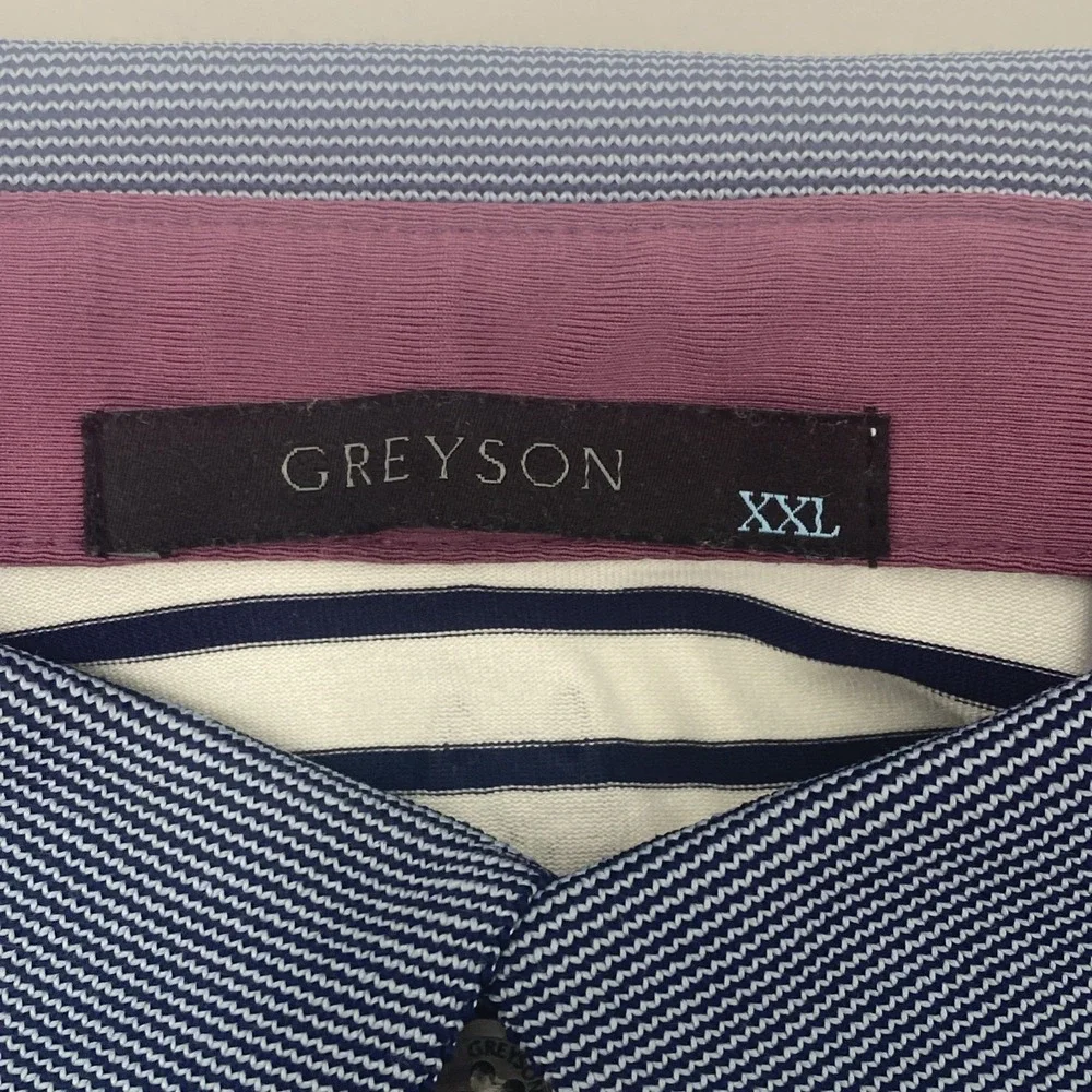 Greyson Polo Shirt Men's XXL White Navy Striped Performance Golf Rugby Stretch - Picture 4 of 9
